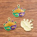 Μετάλλιο κράματος Mardi Gras DIY, επιμετάλλωση χρυσού KC με μάσκα γκλίτερ και κοσμήματα. - 1 Τεμάχιο/Συσκευασία (20x21mm)