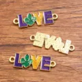 DIY μεταλλικά charms σύνδεσμος αγάπης με γκλίτερ και σμάλτο για αποκριάτικα κοσμήματα - 1 Τεμάχιο (10x31mm)