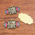 DIY Gym Life Barbell Emaille Legering Bedels KC Gold Sport Hanger Sieraden Accessoires - Nr. 9 - Gym Slogan / 1 Stuks (20x30mm) / Blauw