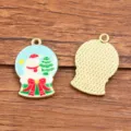 Christmas Snowglobe Alloy Enamel Pendant DIY Jewelry Accessories Gold Charm Craft - Christmas Snowman Style (22)