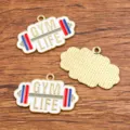 DIY legering sieraden bedels, KC goud geëmailleerd gym leven dumbbell hanger accessoires voor knutselen - Nr. 9 - Gym Slogan / 1 Stuks (20x30mm) / Wit