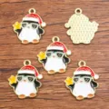 Christmas penguin enamel alloy charms DIY jewelry making pendants gold tone 5 pieces - Style 23 / 1 Piece (19x22mm)