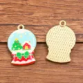 Christmas snow globe enamel pendant KC gold alloy DIY jewelry charm accessory gift. - Christmas Cabin Style (24)