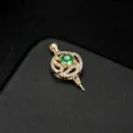 14k vergoldeter Kamelie Anhänger Rohling mit grünem Stein und Zirkonia für DIY Schmuck. - Doppelschichtige Halterung mit Grünem Stein (H-6550 Grün)