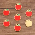 Stainless steel gold plated red apple enamel charm pendant for DIY jewelry making accessories. - Apple / 9x11mm (0.7g)