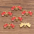 Gold Enamel Bow Jewelry Connectors DIY Craft Accessories 8x17mm Red Bow Tie Charms - 1 Piece / Red