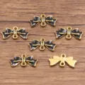 Stainless steel gold enamel bow connector charm for DIY jewelry, size 8x17mm. - 1 Piece / Black