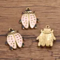Stainless steel pink enamel ladybug charms for DIY jewelry making and bracelet pendants. - Style 2 Pink Beetle / 1 Piece (15*19mm)