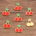 Stainless steel cherry enamel charm pendant for DIY jewelry making and accessories. - 9x12mm (0.5g)