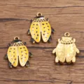 Stainless steel gold enamel ladybug charms beetle pendants DIY jewelry making accessories - Style 2 Yellow Beetle / 1 Piece (15*19mm)