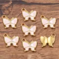 1pz 304 acero inoxidable oro esmalte mariposa colgante rosa DIY joyería accesorio 13x13mm - Blanco