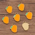 Stainless steel mango charm, gold plated enamel fruit pendant for DIY jewelry making crafts. - 9x14mm (0.7g)