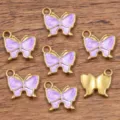 Colgantes de mariposa de esmalte dorado de acero inoxidable para hacer joyas 13x13mm - Púrpura