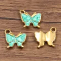 Colgantes de mariposa de esmalte verde dorado de acero inoxidable para accesorios de joyas - Verde