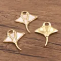 Stainless steel manta ray pendant charm with shell inlay for DIY necklace jewelry making. - Manta Ray
