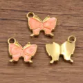 Colgantes de mariposa esmaltados en oro para la fabricación de joyas DIY 13x13mm - Naranja