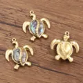 Gold turtle charm stainless steel pendant with abalone shell inlay DIY jewelry making - Turtle