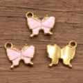 Colgantes de Mariposa Esmalte Dorado Rosa Abalorios DIY Accesorios de Joyeria 13x13mm - Rosa