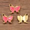 Colgante de mariposa de esmalte y acero inoxidable dorado para bisutería DIY 13x13mm. - Rojo