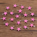 Pink enamel star charms stainless steel DIY jewelry making pendants bulk supplies - Pentagram / 1 Piece (7x8mm) / Rose Red