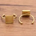 Roestvrijstalen vierkante ringbases, verstelbare open ringmonturen voor DIY sieraden maken. - Vierkant (Nr. 3) / 10x10mm / Goud
