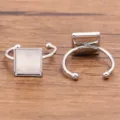 Rvs vierkante ringbasis, verstelbare open DIY ring montuur accessoire, zilverkleurig gepolijst. - Vierkant (Nr. 3) / 10x10mm / Staalkleur