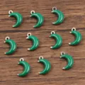 Green enamel crescent moon charms stainless steel DIY jewelry pendants small cute findings - Moon / 1 Piece (5x8mm) / Green