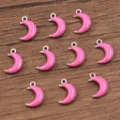 Pink moon enamel charms stainless steel DIY jewelry making pendants 10pcs pack accessories - Moon / 1 Piece (5x8mm) / Rose Red