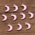 Pink stainless steel double-sided enamel moon charms, DIY jewelry making pendant accessories. - Moon / 1 Piece (5x8mm) / Pink
