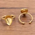 Roestvrijstalen peervormige ringmonturen DIY gouden verstelbare ringbases voor sieraden. - Waterdruppelvorm (Nr. 7) / 10x13mm / Goud