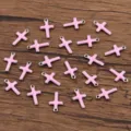 Stainless steel pink enamel cross charms for DIY jewelry making and crafting accessories. - Cross / 1 Piece (6x10mm) / Pink