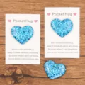 Blue glitter pocket hug heart resin token with card heartwarming gift for lovers and friends - Blue