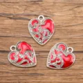 Red enamel heart alloy metal pendants vintage charms for DIY necklace jewelry making supplies 3pcs - 24x20mm