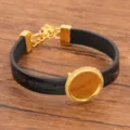 Schwarzes PU-Lederarmband mit goldenem Legierungs-Rundrohling für DIY-Schmuckherstellung. - 18mm Tablett Gold / Schwarz