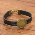 Vintage Bronze Fassung PU Leder Armband DIY Rohling Tablett Schmuck Zubehör Geschenk - 18mm Tablett Antikbronze / Schwarz