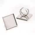 Edelstahl quadratischer Ring Rohling Basis DIY Schmuck Zubehoer fuer Glas Cabochon - 25mm / Stahlfarben