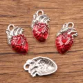 Ciondoli a cuore anatomico vintage in lega con smalto rosso per creazione di gioielli fai da te - Ciondolo Cuore Anatomico Smaltato Rosso N. 5 (14X25mm)