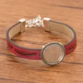Minimalistisches PU Lederarmband mit silberner Legierungsfassung für DIY Schmuck. - 18mm Tablett Antiksilber / Rot
