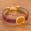 DIY PU Leder Leerfassung Armband mit Feder Muster und goldener Legierung Tablett Variante. - 18mm Tablett Gold / Rot
