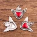 Vintage gothic red heart wing alloy pendant DIY necklace earring jewelry accessories charm - Style 2 (2#) / 36X39MM