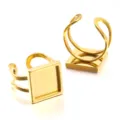 Edelstahl quadratisch Rohling Ringbasis fuer DIY Schmuckherstellung goldfarben verstellbar - 12mm / Gold