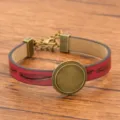 Rotes PU Lederarmband mit bronzenem Rohling Fassung DIY Schmuck Accessoire Stil neu - 18mm Tablett Antikbronze / Rot