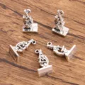 Antique Silver Microscope DIY Pendants Medical Theme Craft Jewelry Making Charms Set - Style 9 Medical Charm / 1 Piece (11x21mm)