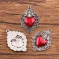 Vintage red heart alloy pendant charms for DIY jewelry making, necklace and earring accessories. - Style 5 (No. 5) / 24x35mm