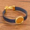 Dunkelblaues PU-Lederarmband mit goldenem Legierungs-Fassungseinsatz, DIY Modeschmuck. - 18mm Tablett Gold / Blau
