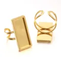 DIY Edelstahl rechteckige Ring Rohlinge Tablett Fassungen fuer Schmuckherstellung goldfarben. - 10x25mm / Gold