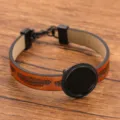Braunes PU-Leder DIY Rohling Tablett Armband mit Feder-Muster, Legierung Lünette Variante. - 18mm Tablett Elektroschwarz / Orange