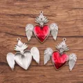 Vintage gothique coeur ailes alliage pendentif collier DIY bijoux accessoires pièce - 42x43mm