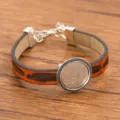 DIY Rohling Lünette PU Leder Armband mit Legierung rundem Tablett, modisches verstellbares Armband. - 18mm Tablett Antiksilber / Orange
