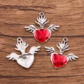 Pendentif coeur ailé rouge gothique en alliage pour fabrication de bijoux et colliers DIY. - 31x33mm